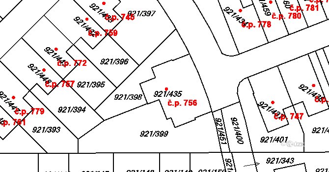 Hostavice 756, Praha na parcele st. 921/435 v KÚ Hostavice, Katastrální mapa