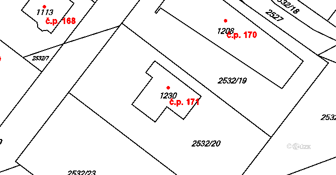 Nespeky 171 na parcele st. 1230 v KÚ Nespeky, Katastrální mapa