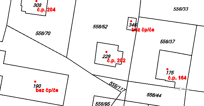 Krušovice 202 na parcele st. 228 v KÚ Krušovice, Katastrální mapa
