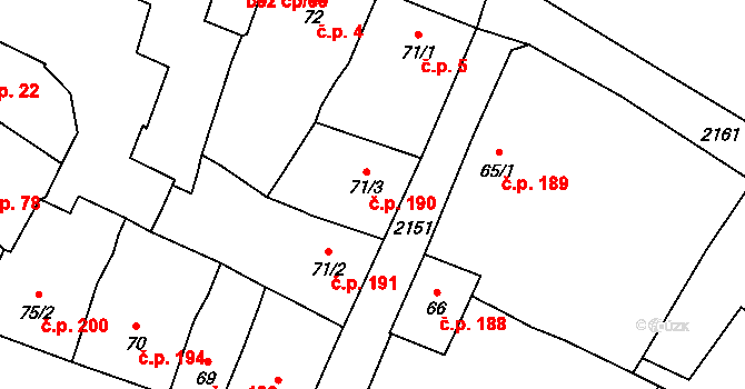 Bavorov 190 na parcele st. 71/3 v KÚ Bavorov, Katastrální mapa