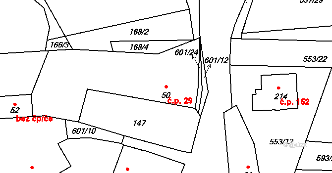 Chocenice 29 na parcele st. 50 v KÚ Chocenice, Katastrální mapa