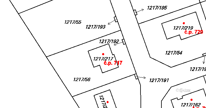 Líně 717 na parcele st. 1217/217 v KÚ Líně, Katastrální mapa