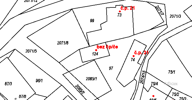 Úštěk 90582713 na parcele st. 124 v KÚ Tetčiněves, Katastrální mapa
