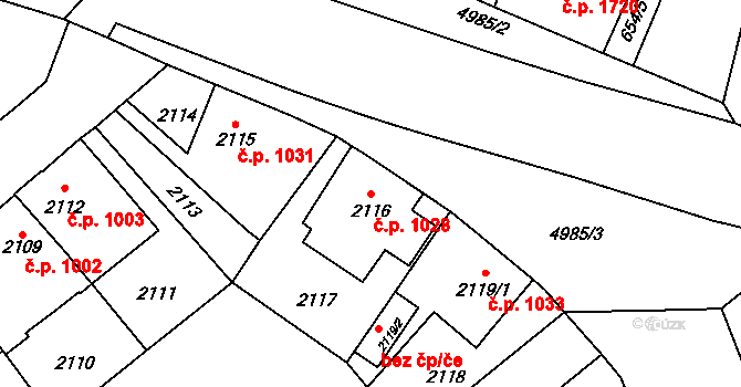 Louny 1028 na parcele st. 2116 v KÚ Louny, Katastrální mapa