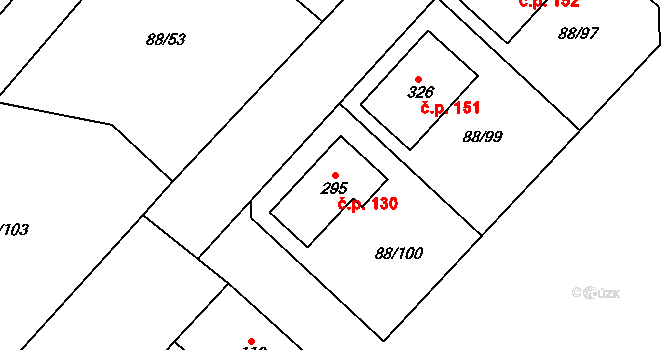 Kladruby 130 na parcele st. 295 v KÚ Kladruby u Teplic, Katastrální mapa