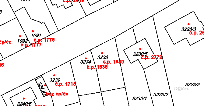 Louny 1680 na parcele st. 3233 v KÚ Louny, Katastrální mapa