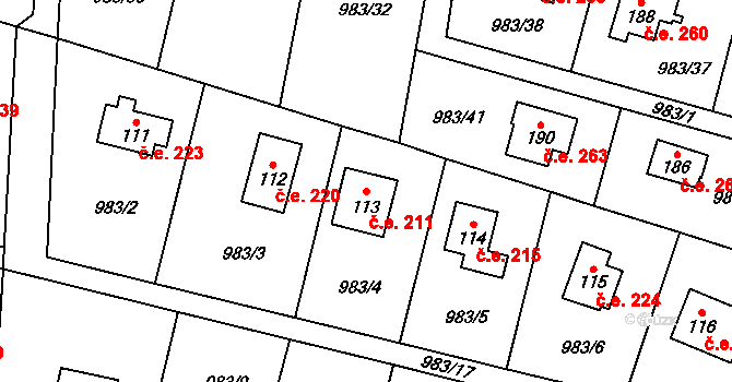 Milínov 211 na parcele st. 113 v KÚ Milínov u Nezvěstic, Katastrální mapa