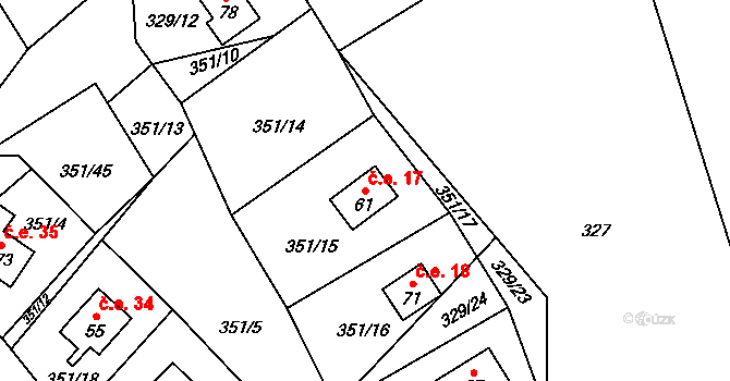 Záhoří 17, Mileč na parcele st. 61 v KÚ Záhoří u Milče, Katastrální mapa