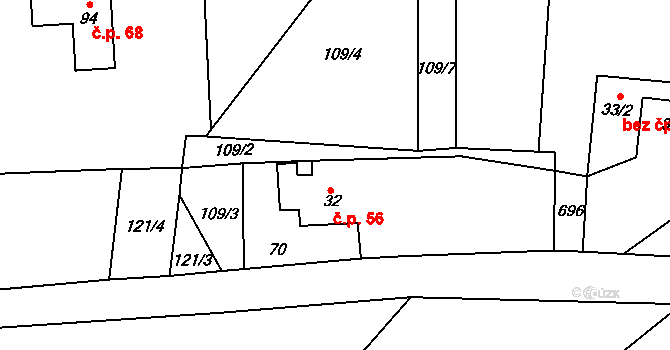 Brocná 56, Skuhrov nad Bělou na parcele st. 32 v KÚ Brocná, Katastrální mapa