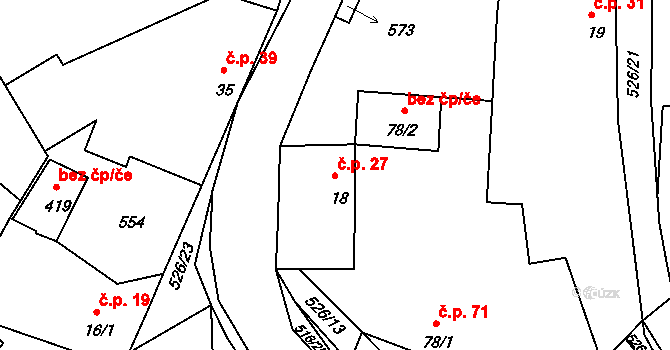 Čižice 27 na parcele st. 18 v KÚ Čižice, Katastrální mapa