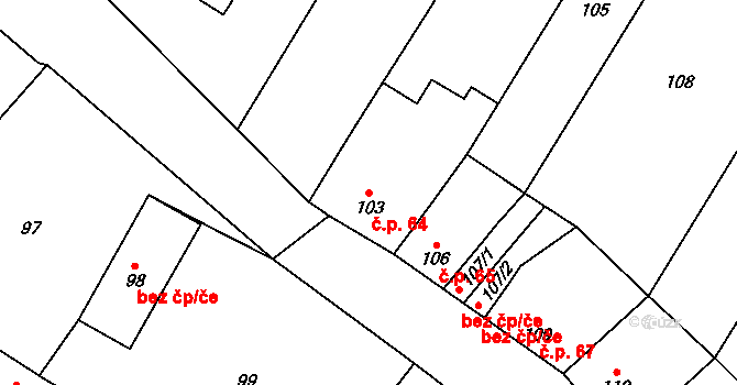 Vranovice 64, Vranovice-Kelčice na parcele st. 103 v KÚ Vranovice, Katastrální mapa