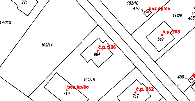 Sedlec 226, Starý Plzenec na parcele st. 664 v KÚ Sedlec u Starého Plzence, Katastrální mapa