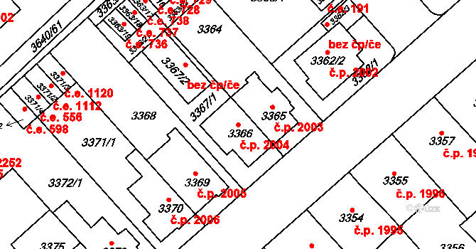 Znojmo 2004 na parcele st. 3366 v KÚ Znojmo-město, Katastrální mapa