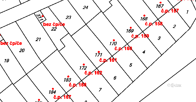 Přerov III-Lověšice 161, Přerov na parcele st. 171 v KÚ Lověšice u Přerova, Katastrální mapa