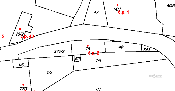 Krchlebská Lhota 2, Zbýšov na parcele st. 15 v KÚ Krchlebská Lhota, Katastrální mapa