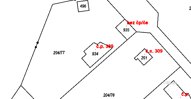 Sedlec 339, Starý Plzenec na parcele st. 934 v KÚ Sedlec u Starého Plzence, Katastrální mapa