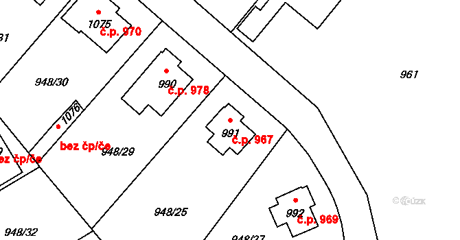 Říčany 967 na parcele st. 991 v KÚ Říčany u Prahy, Katastrální mapa