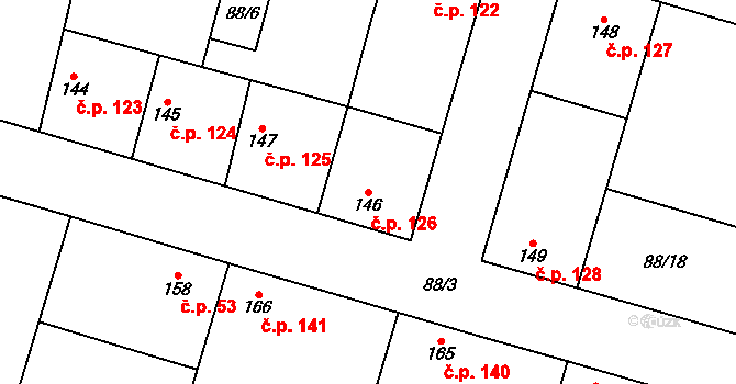 Hospozín 126 na parcele st. 146 v KÚ Hospozín, Katastrální mapa