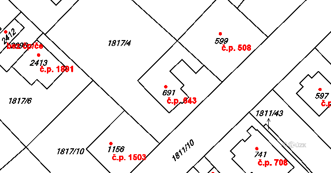 Tišnov 643 na parcele st. 691 v KÚ Tišnov, Katastrální mapa