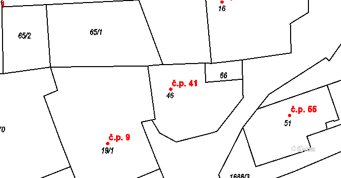 Vyskytná nad Jihlavou 41 na parcele st. 46 v KÚ Vyskytná nad Jihlavou, Katastrální mapa