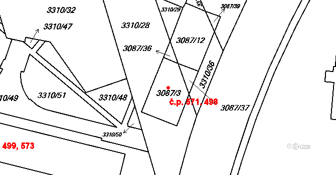 Dědice 498,571, Vyškov na parcele st. 3087/3 v KÚ Vyškov, Katastrální mapa