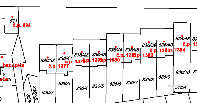 Slavkov u Brna 1380 na parcele st. 836/43 v KÚ Slavkov u Brna, Katastrální mapa