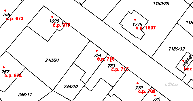Brandýs nad Labem 716, Brandýs nad Labem-Stará Boleslav na parcele st. 754 v KÚ Brandýs nad Labem, Katastrální mapa