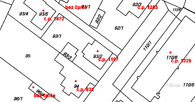 Stará Boleslav 1197, Brandýs nad Labem-Stará Boleslav na parcele st. 93/2 v KÚ Stará Boleslav, Katastrální mapa