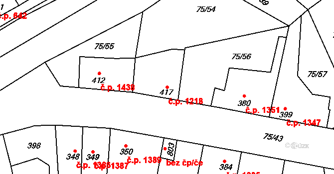 Švermov 1218, Kladno na parcele st. 417 v KÚ Hnidousy, Katastrální mapa