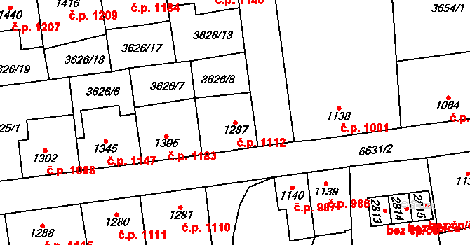 Kraslice 1112 na parcele st. 1287 v KÚ Kraslice, Katastrální mapa