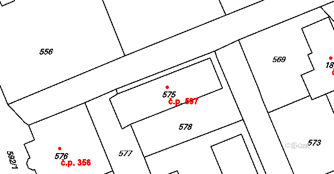 Hrádek nad Nisou 597 na parcele st. 575 v KÚ Hrádek nad Nisou, Katastrální mapa