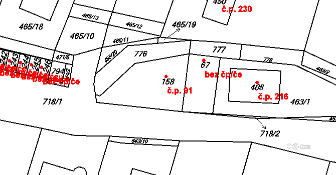 Řepov 91 na parcele st. 158 v KÚ Řepov, Katastrální mapa