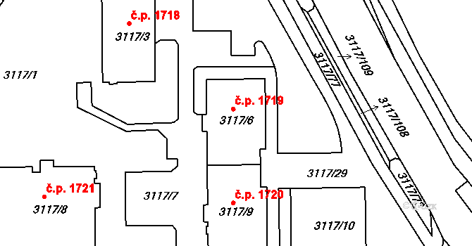 Tachov 1719 na parcele st. 3117/6 v KÚ Tachov, Katastrální mapa