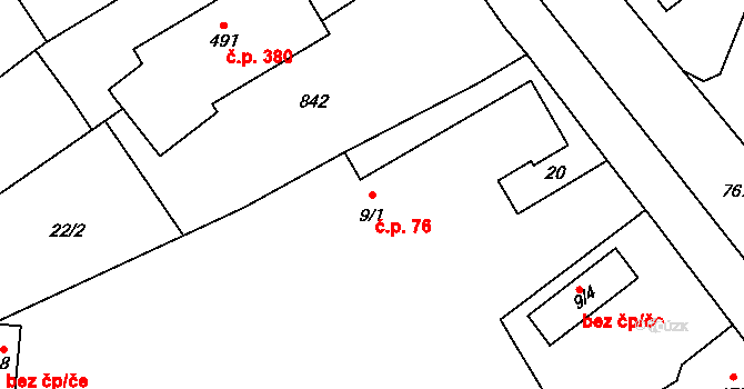 Stěžery 76 na parcele st. 9/1 v KÚ Stěžery, Katastrální mapa