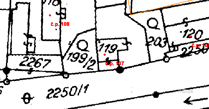 Paseka 107 na parcele st. 578 v KÚ Paseka u Šternberka, Katastrální mapa