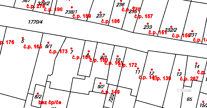 Libochovice 161 na parcele st. 9/1 v KÚ Libochovice, Katastrální mapa