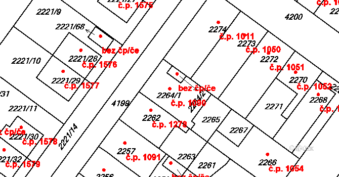 Roudnice nad Labem 1090 na parcele st. 2264/1 v KÚ Roudnice nad Labem, Katastrální mapa