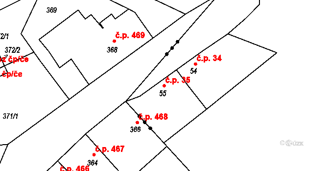 Bežerovice 35, Sudoměřice u Bechyně na parcele st. 55 v KÚ Bežerovice, Katastrální mapa