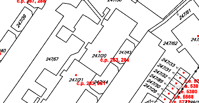 Všebořice 283,284, Ústí nad Labem na parcele st. 247/20 v KÚ Všebořice, Katastrální mapa
