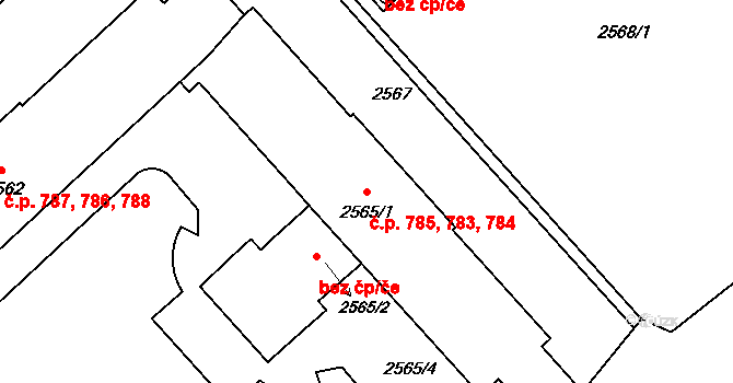 Střekov 783,784,785, Ústí nad Labem na parcele st. 2565/1 v KÚ Střekov, Katastrální mapa