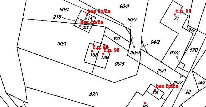 Říčky 90, Orlické Podhůří na parcele st. 139 v KÚ Říčky u Orlického Podhůří, Katastrální mapa