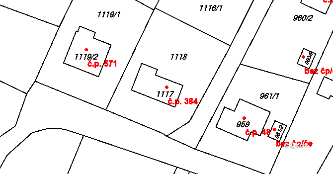 Petrovice u Karviné 384 na parcele st. 1117 v KÚ Petrovice u Karviné, Katastrální mapa