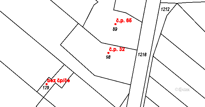 Koválovice u Tištína 32, Koválovice-Osíčany na parcele st. 98 v KÚ Koválovice u Tištína, Katastrální mapa