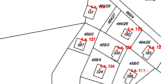 Cetoraz 127 na parcele st. 387 v KÚ Cetoraz, Katastrální mapa