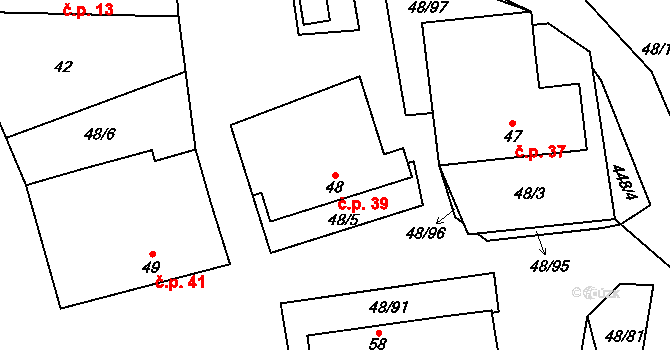 Lešov 39, Pelhřimov na parcele st. 48 v KÚ Lešov, Katastrální mapa