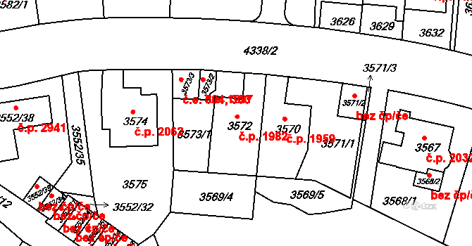 Teplice 1982 na parcele st. 3572 v KÚ Teplice, Katastrální mapa