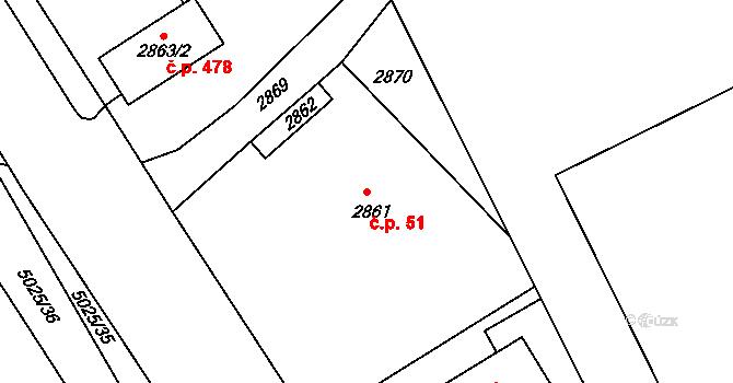 Sviadnov 51 na parcele st. 2861 v KÚ Sviadnov, Katastrální mapa
