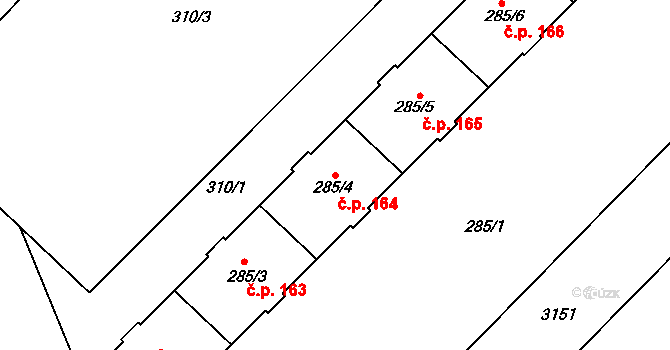 Místek 164, Frýdek-Místek na parcele st. 285/4 v KÚ Místek, Katastrální mapa