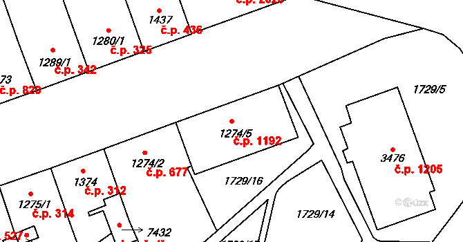 Cheb 1192 na parcele st. 1274/5 v KÚ Cheb, Katastrální mapa