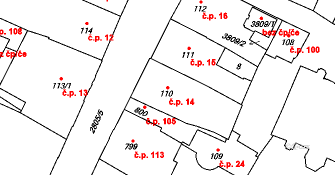 Kolín I 14, Kolín na parcele st. 110 v KÚ Kolín, Katastrální mapa